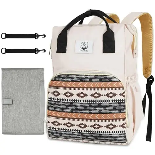 COTTONBEBE Western Diaper Bag with Changing Pad, Large Baby Bags Backpack with Stroller Straps & Insulated Pockets, Multifunction Waterproof Travel Diapers Back pack for Women & Man, Boho 