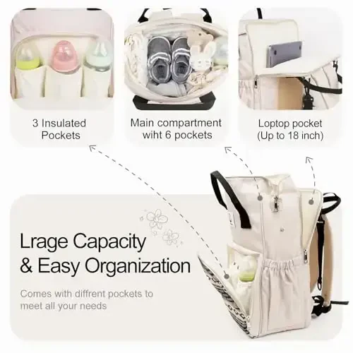 COTTONBEBE Western Diaper Bag with Changing Pad, Large Baby Bags Backpack with Stroller Straps & Insulated Pockets, Multifunction Waterproof Travel Diapers Back pack for Women & Man, Boho - MODAZONE (1)