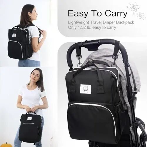COTTONBEBE Diaper Bag with Changing Pad, Large Baby Bags Backpack with Stroller Straps & Insulated Pockets, Multifunction Waterproof Travel Diapers Back pack for Women & Man, Black - 9
