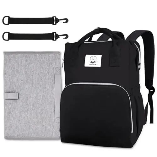 COTTONBEBE Diaper Bag with Changing Pad, Large Baby Bags Backpack with Stroller Straps & Insulated Pockets, Multifunction Waterproof Travel Diapers Back pack for Women & Man, Black - 11