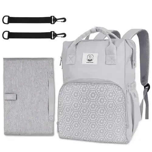 COTTONBEBE Diaper Bag with Changing Pad, Large Baby Bags Backpack with Stroller Straps & Insulated Pockets, Multifunction Waterproof Travel Diapers Back pack for Women & Man, Grey - 1