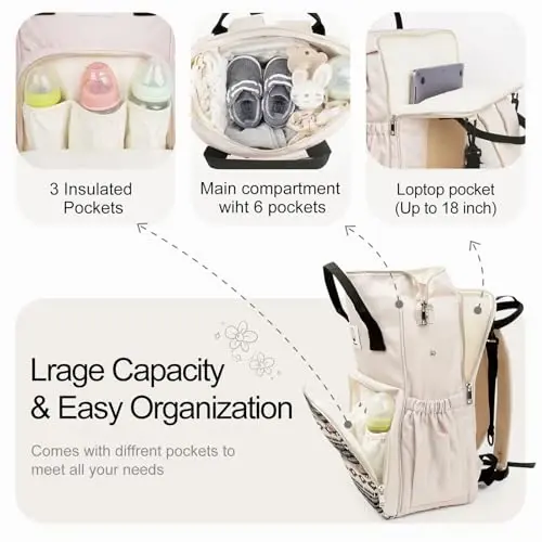 COTTONBEBE Western Diaper Bag with Changing Pad, Large Baby Bags Backpack with Stroller Straps & Insulated Pockets, Multifunction Waterproof Travel Diapers Back pack for Women & Man, Boho - 2