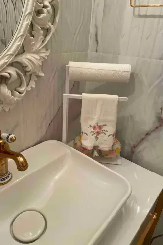 Countertop Paper Towel Holder Home Bathroom Decoration Stainless Metal Design No Assembly Required-White - 6