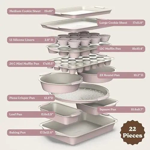 Country Kitchen Nonstick Stackable Bakeware Set - Durable, Easy Release Baking Set- 22 Pc. Includes Silicone Muffin Cups - COUNTRY KITCHEN (1)