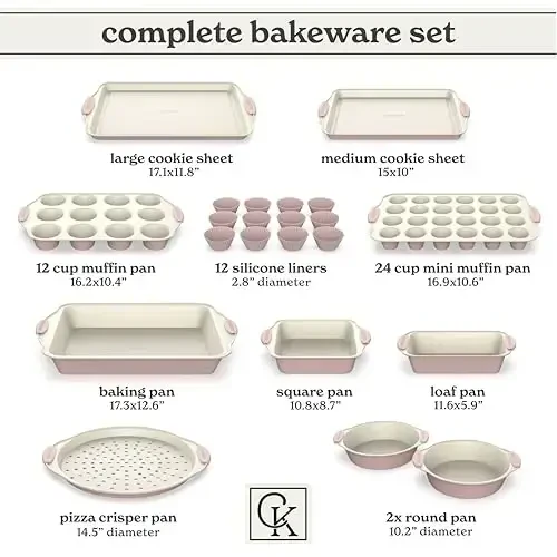 Country Kitchen Nonstick Stackable Bakeware Set - Durable, Easy Release Baking Set- 22 Pc. Includes Silicone Muffin Cups - 3