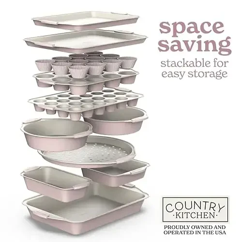 Country Kitchen Nonstick Stackable Bakeware Set - Durable, Easy Release Baking Set- 22 Pc. Includes Silicone Muffin Cups - 7