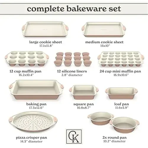 Country Kitchen Nonstick Stackable Bakeware Set - Durable, Easy Release Baking Set- 22 Pc. Includes Silicone Muffin Cups - 3