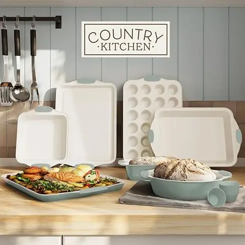 Country Kitchen Nonstick Stackable Bakeware Set - Durable, Easy Release Baking Set- 22 Pc. Includes Silicone Muffin Cups - 3