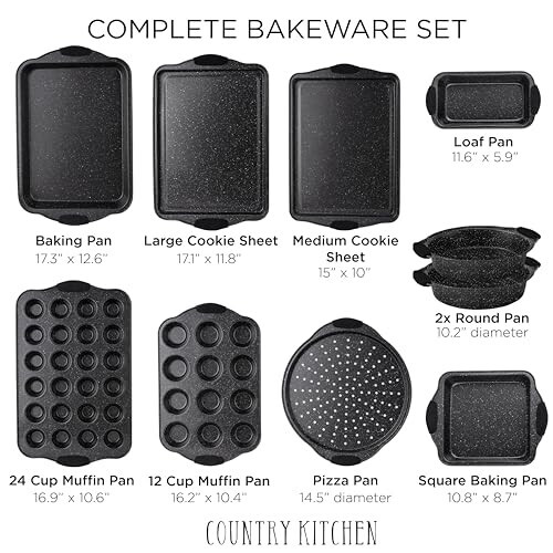 Country Kitchen Nonstick Stackable Bakeware Set - Durable, Easy Release Baking Set, Black, 10 Pcs - 9