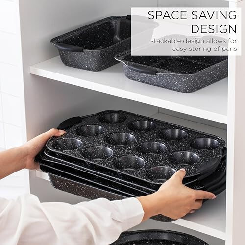 Country Kitchen Nonstick Stackable Bakeware Set - Durable, Easy Release Baking Set, Black, 10 Pcs - 11