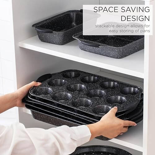 Country Kitchen Nonstick Stackable Bakeware Set - Durable, Easy Release Baking Set, Black, 10 Pcs - 11