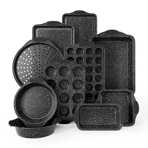 Country Kitchen Nonstick Stackable Bakeware Set - Durable, Easy Release Baking Set, Black, 10 Pcs - 2