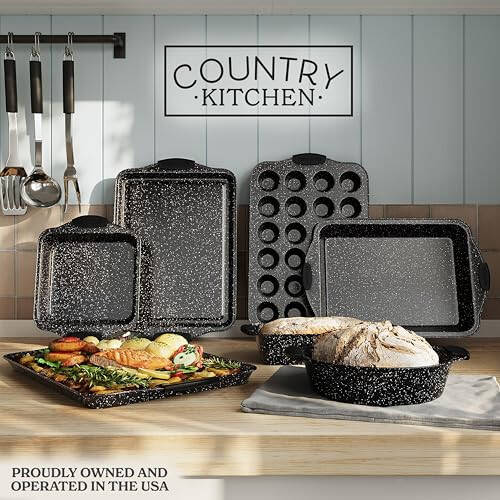 Country Kitchen Nonstick Stackable Bakeware Set - Durable, Easy Release Baking Set, Black, 10 Pcs - 4