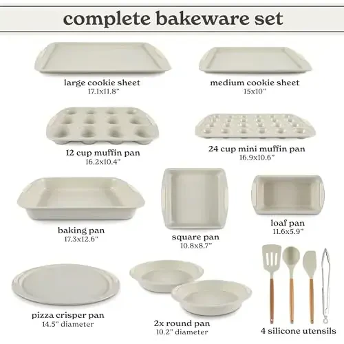Country Kitchen Nonstick Stackable Bakeware Set - Durable, Easy Release Baking Set, Cream, 14 Pcs - 2