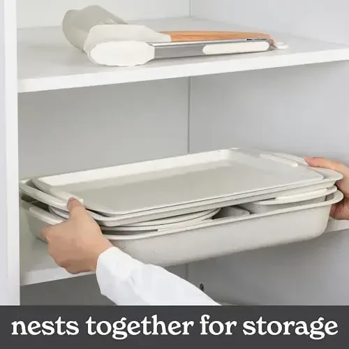 Country Kitchen Nonstick Stackable Bakeware Set - Durable, Easy Release Baking Set, Cream, 14 Pcs - 7