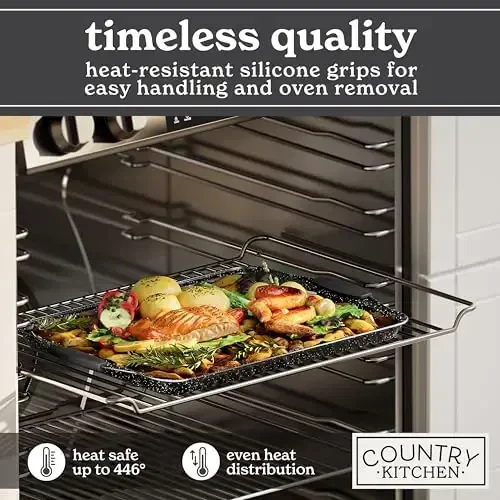 Country Kitchen Nonstick Stackable Bakeware Set - Heavy Duty, Durable, Easy Release Baking Set, Black, 4 Pcs - 3