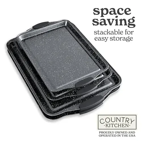 Country Kitchen Nonstick Stackable Bakeware Set - Heavy Duty, Durable, Easy Release Baking Set, Black, 4 Pcs - 6