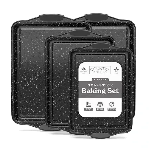 Country Kitchen Nonstick Stackable Bakeware Set - Heavy Duty, Durable, Easy Release Baking Set, Black, 4 Pcs - 7