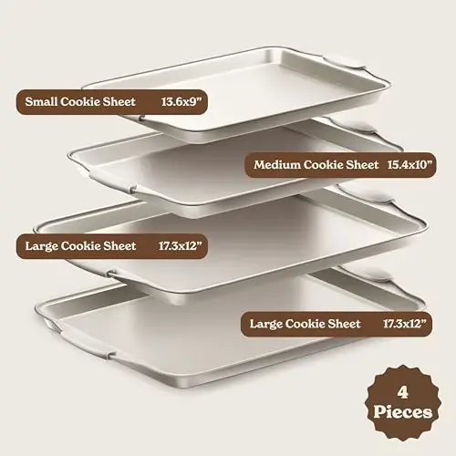 Country Kitchen Nonstick Stackable Bakeware Set - Heavy Duty, Durable, Easy Release Baking Set, Cream, 4 Pcs - 2