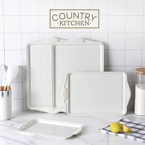 Country Kitchen Nonstick Stackable Bakeware Set - Heavy Duty, Durable, Easy Release Baking Set, Cream, 4 Pcs - 3