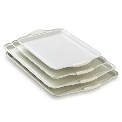 Country Kitchen Nonstick Stackable Bakeware Set - Heavy Duty, Durable, Easy Release Baking Set, Cream, 4 Pcs - 1