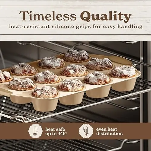 Country Kitchen Nonstick Stackable Bakeware Set - Heavy Duty, Durable, Easy Release Baking Set, Gold, 10 Pcs - 5