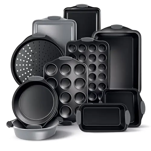Country Kitchen Nonstick Stackable Bakeware Set - Heavy Duty, Durable, Easy Release Baking Set, Grey, 10 Pcs 
