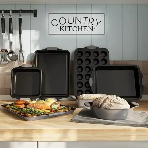 Country Kitchen Nonstick Stackable Bakeware Set - Heavy Duty, Durable, Easy Release Baking Set, Grey, 10 Pcs - 3