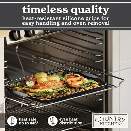 Country Kitchen Nonstick Stackable Bakeware Set - Heavy Duty, Durable, Easy Release Baking Set, Grey, 4 Pcs - 3