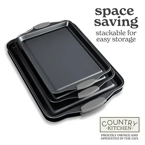 Country Kitchen Nonstick Stackable Bakeware Set - Heavy Duty, Durable, Easy Release Baking Set, Grey, 4 Pcs - 6