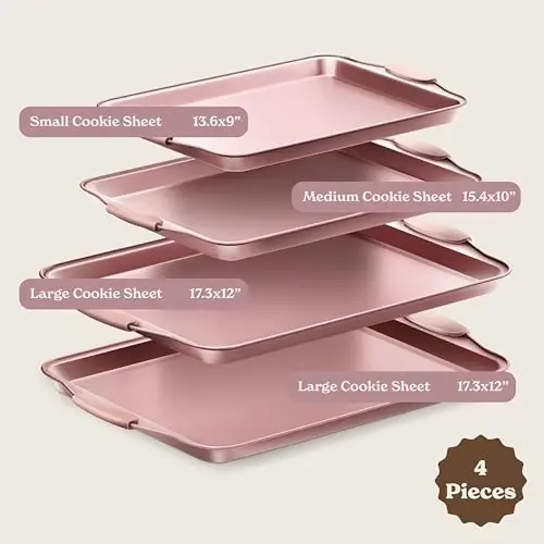 Country Kitchen Nonstick Stackable Bakeware Set - Heavy Duty, Durable, Easy Release Baking Set, Pink, 4 Pcs - 2