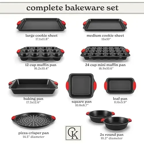Country Kitchen Nonstick Stackable Bakeware Set - Heavy Duty, Durable, Easy Release Baking Set, Red, 10 Pcs - 2