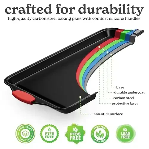 Country Kitchen Nonstick Stackable Bakeware Set - Heavy Duty, Durable, Easy Release Baking Set, Red, 10 Pcs - 5