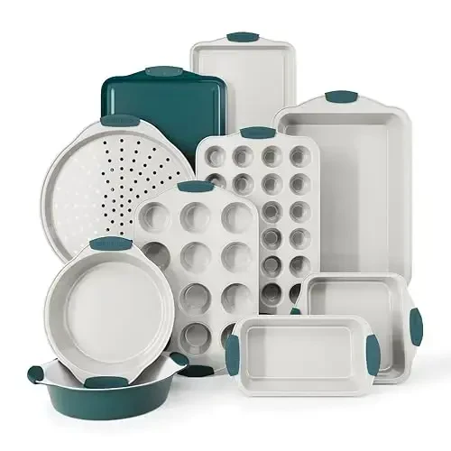 Country Kitchen Nonstick Stackable Bakeware Set - Heavy Duty, Durable, Easy Release Baking Set, Sage, 10 Pcs - 1