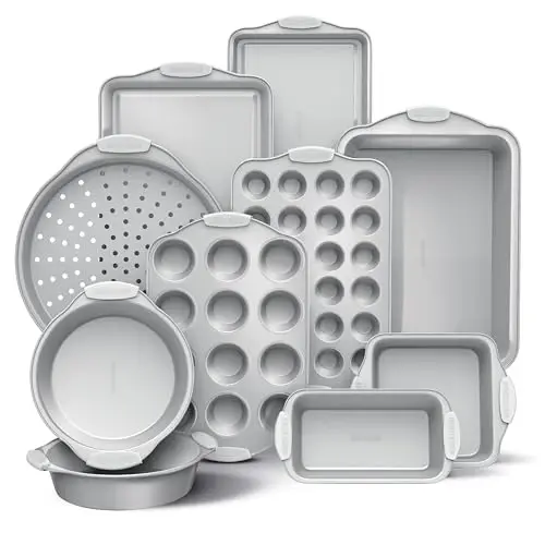 Country Kitchen Nonstick Stackable Bakeware Set - Heavy Duty, Durable, Easy Release Baking Set, Silver, 10 Pcs 