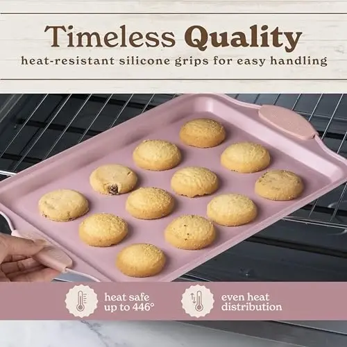 Country Kitchen Yapışmaz İstiflenebilir Fırın Kabı Seti - Ağır Hizmet Tipi, Dayanıklı, Kolay Çıkarılan Pişirme Seti, Pembe, 4 Parça - 5