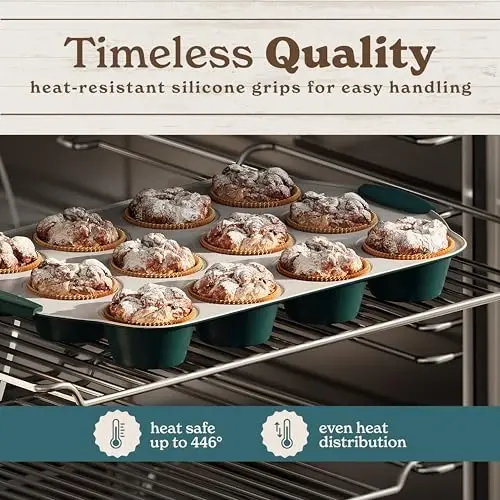 Country Kitchen Nonstick Stackable Bakeware Set - Heavy Duty, Durable, Easy Release Baking Set, Sage, 10 Pcs - 5