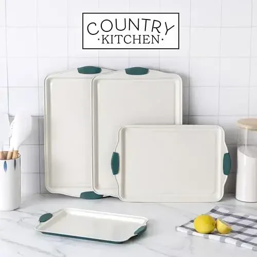 Country Kitchen Nonstick Stackable Bakeware Set - Heavy Duty, Durable, Easy Release Baking Set, Sage, 4 Pcs - 3