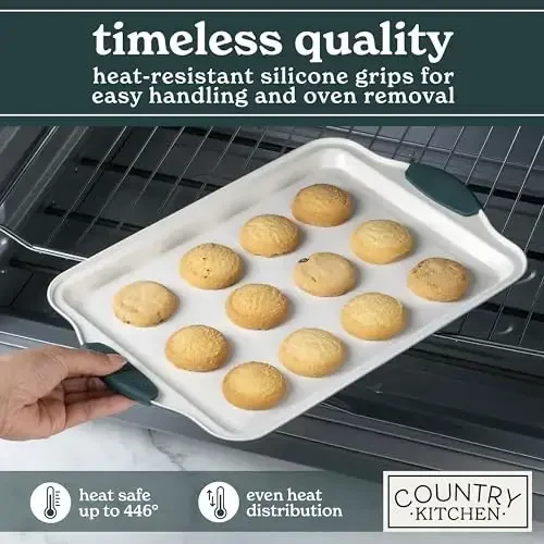 Country Kitchen Nonstick Stackable Bakeware Set - Heavy Duty, Durable, Easy Release Baking Set, Sage, 4 Pcs - 4