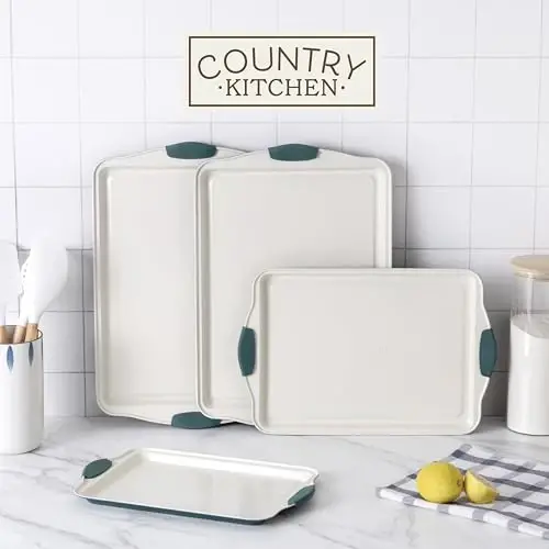 Country Kitchen Nonstick Stackable Bakeware Set - Heavy Duty, Durable, Easy Release Baking Set, Sage, 4 Pcs - 3