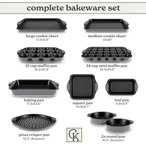 Country Kitchen Nonstick Stackable Bakeware Set - Heavy Duty, Durable, Easy Release Baking Set, Grey, 10 Pcs - COUNTRY KITCHEN (1)
