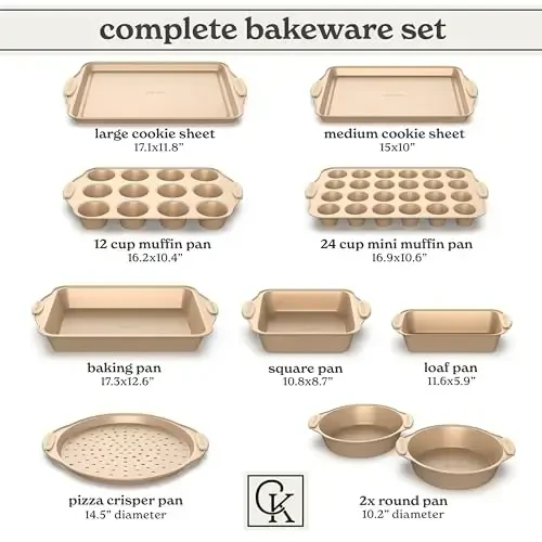 Country Kitchen Nonstick Stackable Bakeware Set - Heavy Duty, Durable, Easy Release Baking Set, Gold, 10 Pcs - 3