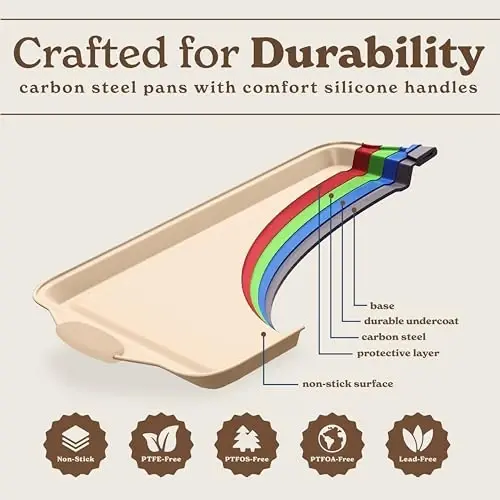 Country Kitchen Nonstick Stackable Bakeware Set - Heavy Duty, Durable, Easy Release Baking Set, Gold, 10 Pcs - 6