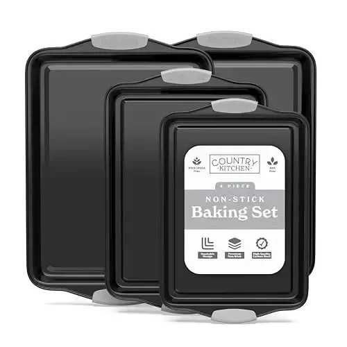 Country Kitchen Nonstick Stackable Bakeware Set - Heavy Duty, Durable, Easy Release Baking Set, Grey, 4 Pcs - 7