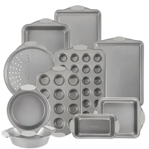 Country Kitchen Nonstick Stackable Bakeware Set - Heavy Duty, Durable, Easy Release Baking Set, Silver, 10 Pcs 