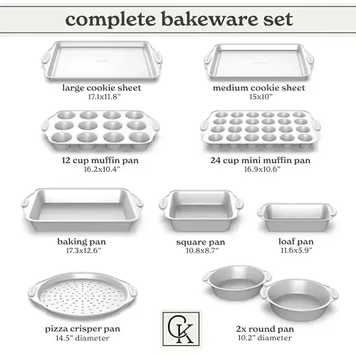Country Kitchen Nonstick Stackable Bakeware Set - Heavy Duty, Durable, Easy Release Baking Set, Silver, 10 Pcs - 3