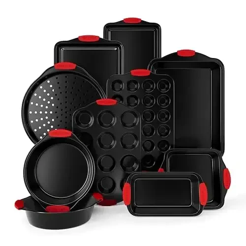Country Kitchen Nonstick Stackable Bakeware Set - Heavy Duty, Durable, Easy Release Baking Set, Red, 10 Pcs 
