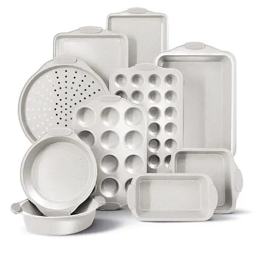 Country Kitchen Nonstick Stackable Bakeware Set - Heavy Duty, Durable, Easy Release Baking Set, Cream, 10 Pcs 