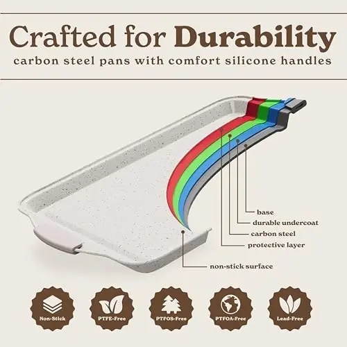 Country Kitchen Nonstick Stackable Bakeware Set - Heavy Duty, Durable, Easy Release Baking Set, Cream, 10 Pcs - 6