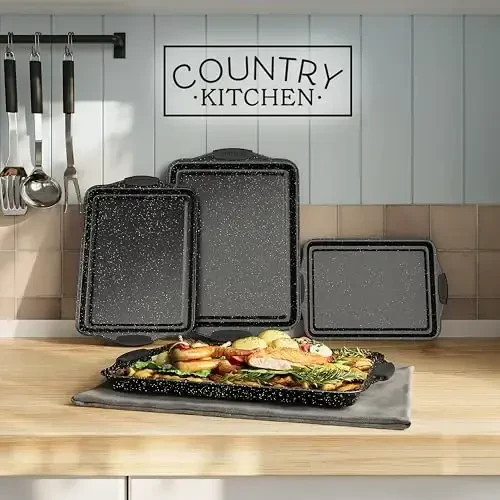 Country Kitchen Nonstick Stackable Bakeware Set - Heavy Duty, Durable, Easy Release Baking Set, Black, 4 Pcs - COUNTRY KITCHEN (1)